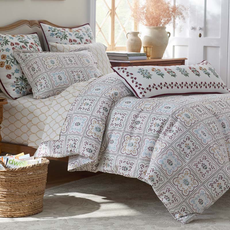 Lottie Classic Cool Cotton Percale Fitted Bed Sheet(Ivory Multi)|61835