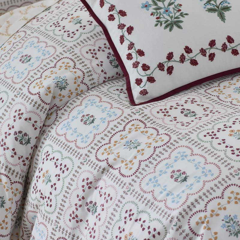 Lottie Classic Cool Cotton Percale Fitted Bed Sheet(Ivory Multi)|61835