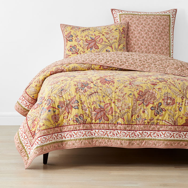 The Company Store Kamalei Floral Reversible Quilt In Orange/coral/yellow