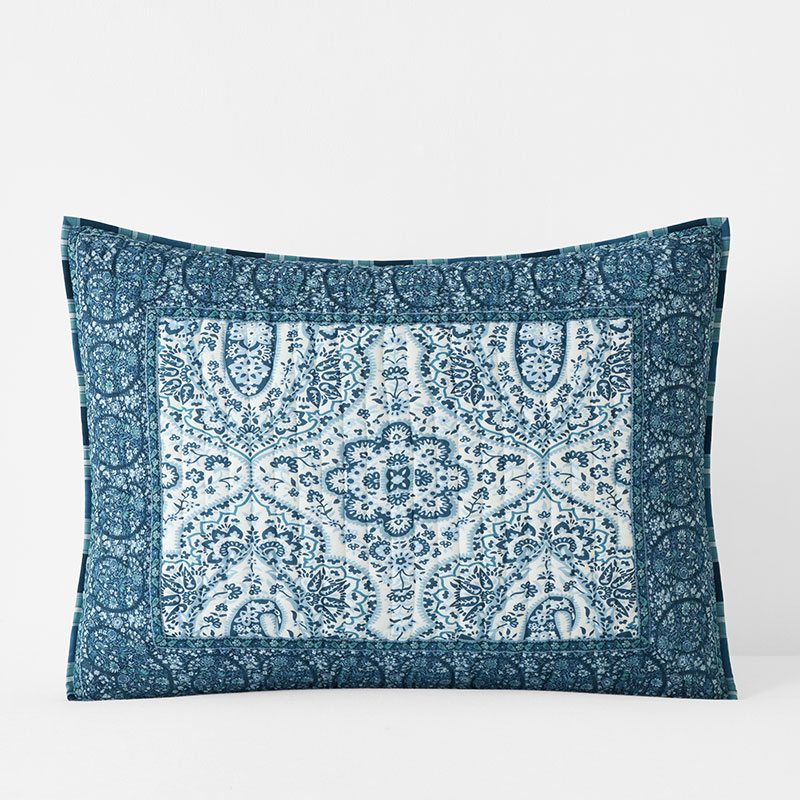 The Company Store Mona Reversible Quilted Sham In Blue/white