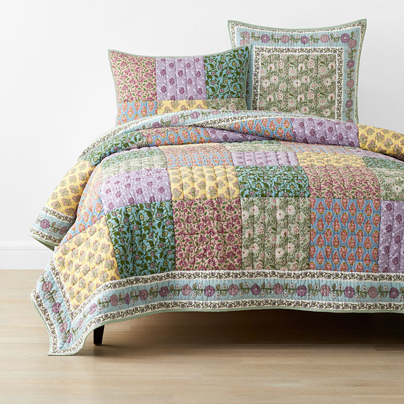 The Company Store Rasha Patchwork Quilt In Green/pink/yellow