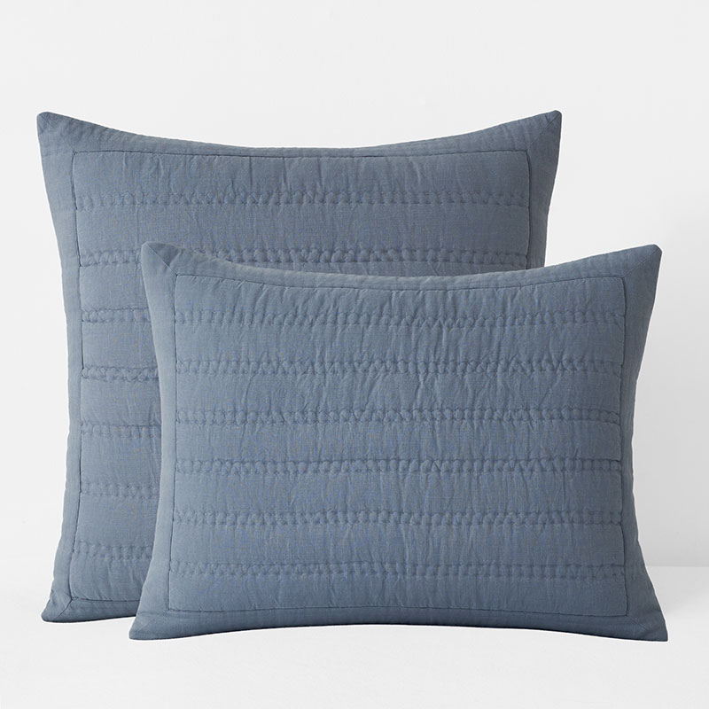 The Company Store Premium Breathable Washed Linen Solid Quilted Sham In Blue Stone