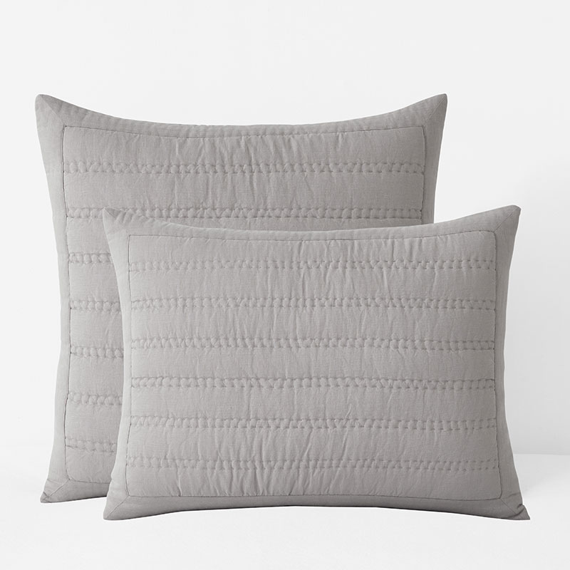 The Company Store Premium Breathable Washed Linen Solid Quilted Sham In Gray