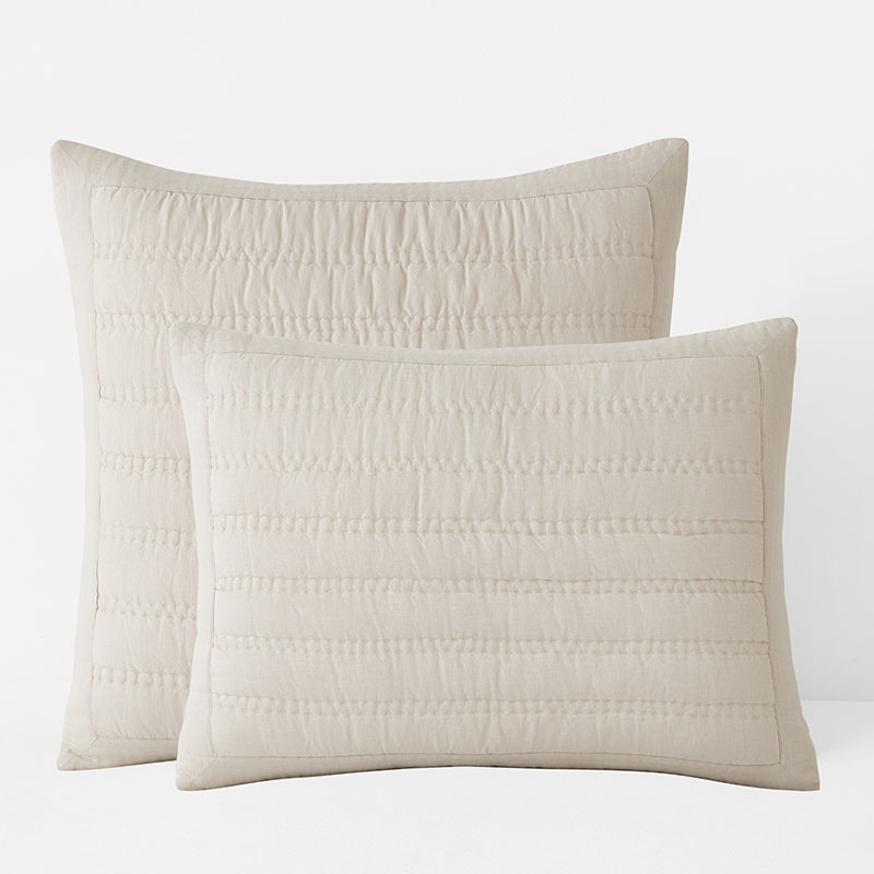 The Company Store Premium Breathable Washed Linen Solid Quilted Sham In Beige