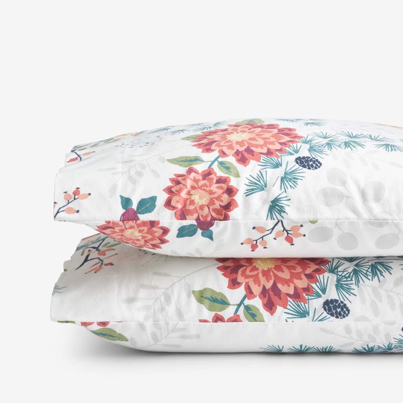 The Company Store Holiday Print Classic Ultra-cozy Cotton Velvet Flannel Pillowcase Set In White