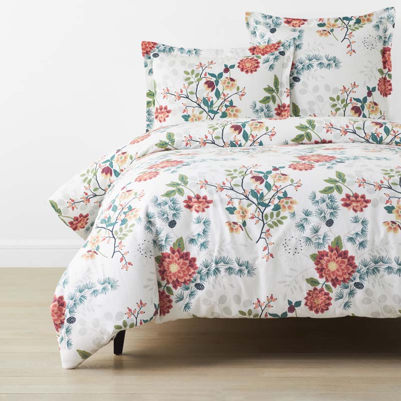 The Company Store Holiday Print Classic Ultra-cozy Cotton Velvet Flannel Duvet Cover In White