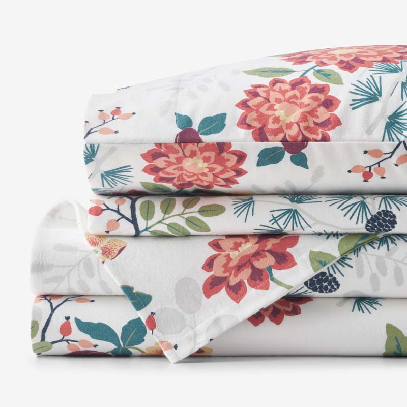 The Company Store Holiday Print Classic Ultra-cozy Cotton Velvet Flannel Bed Sheet Set In White