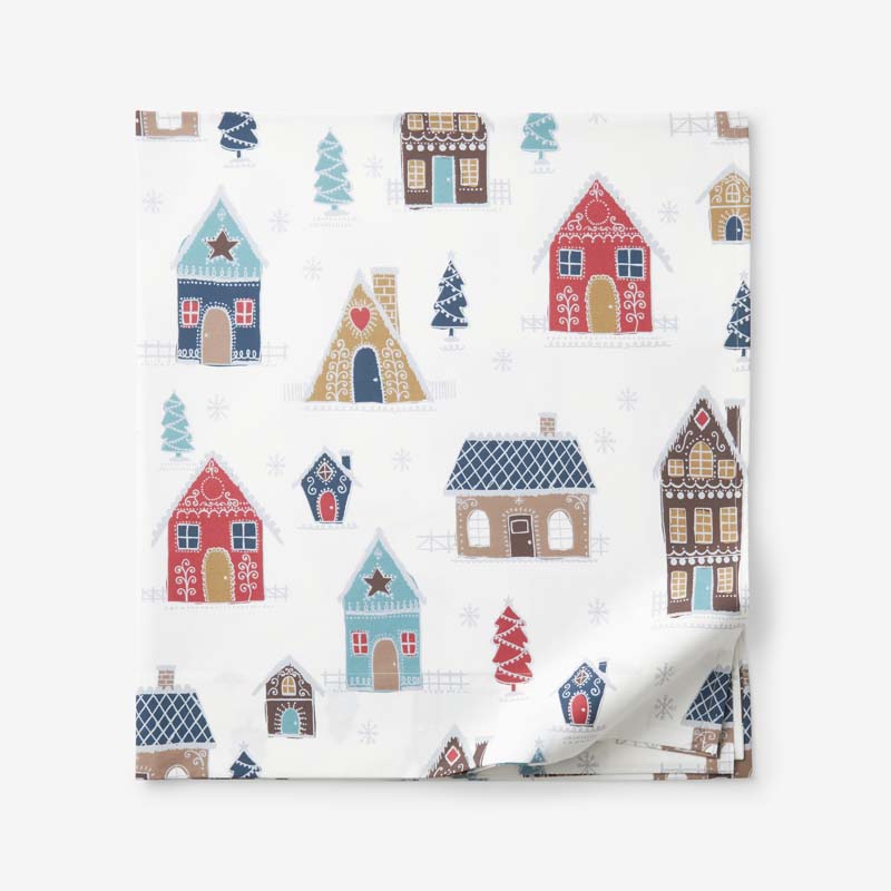The Company Store Holiday Print Classic Cool Cotton Percale Flat Bed Sheet In White