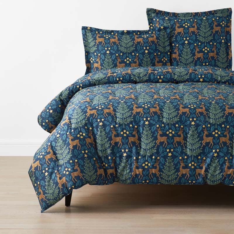 The Company Store Reindeer Classic Smooth Sateen Comforter In Blue