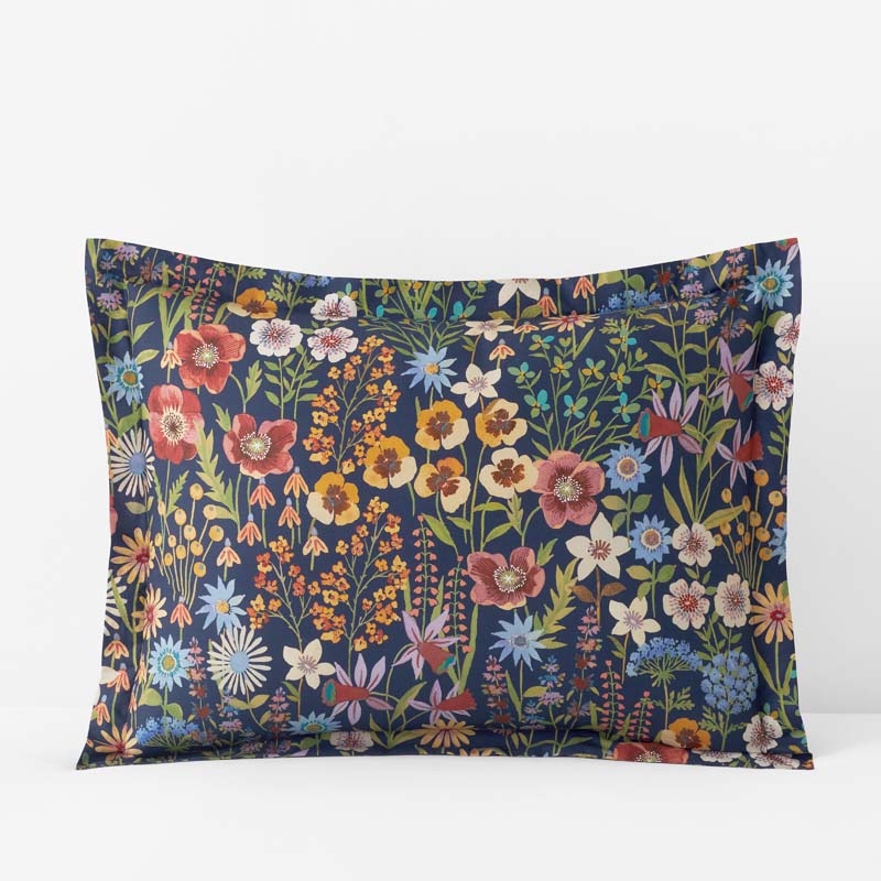 Secret Meadow Classic Cool Cotton Percale Sham - Blue Multi, Standard,Blue Multi