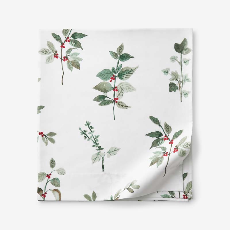 The Company Store Floral Berry Classic Smooth Sateen Flat Bed Sheet In White
