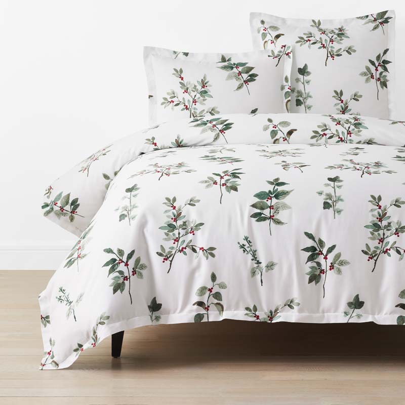 The Company Store Floral Berry Classic Smooth Sateen Duvet Cover In White
