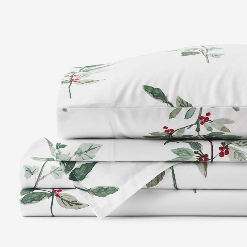 The Company Store Floral Berry Classic Smooth Sateen Bed Sheet Set In White
