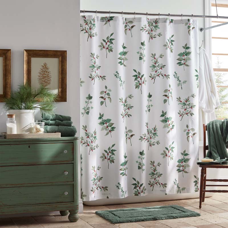 The Company Store Floral Berry Classic Smooth Sateen Shower Curtain In White