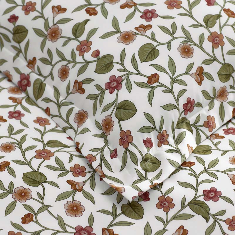 Garden Florals Smooth Wrinkle-Free Sateen Flat Bed Sheet(Cream Multi)|63254