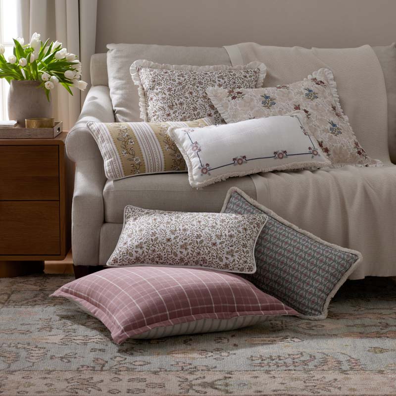 Floral Reversible Decorative Square Pillow Cover(Ivory Multi)|60026