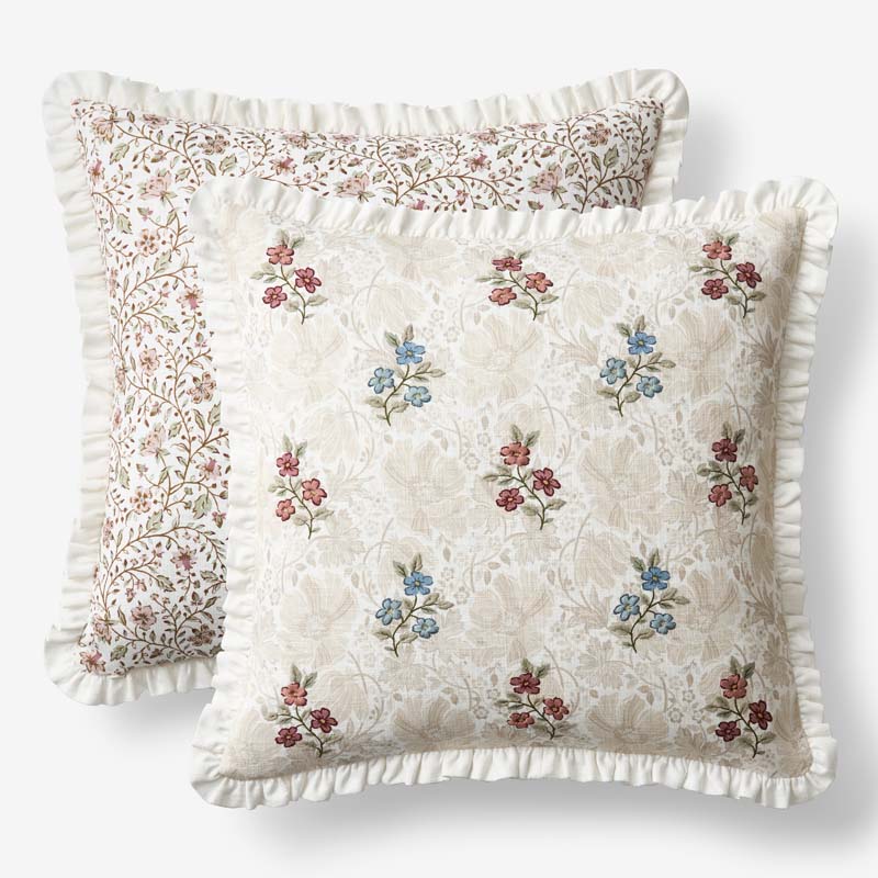 Floral Reversible Decorative Square Pillow Cover(Ivory Multi)|60026