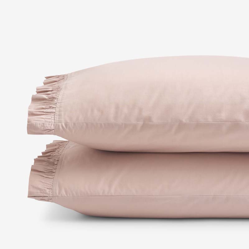 Solid Ruffle Garment Washed Cotton Percale Pillowcase Set