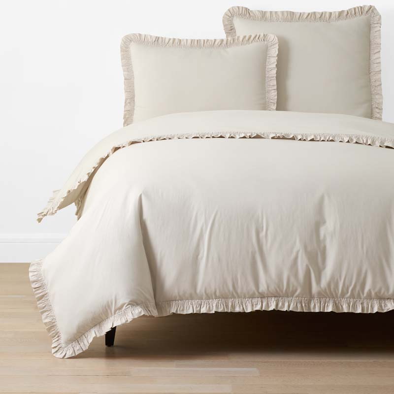 Solid Ruffle Garment Washed Cotton Percale Duvet Cover