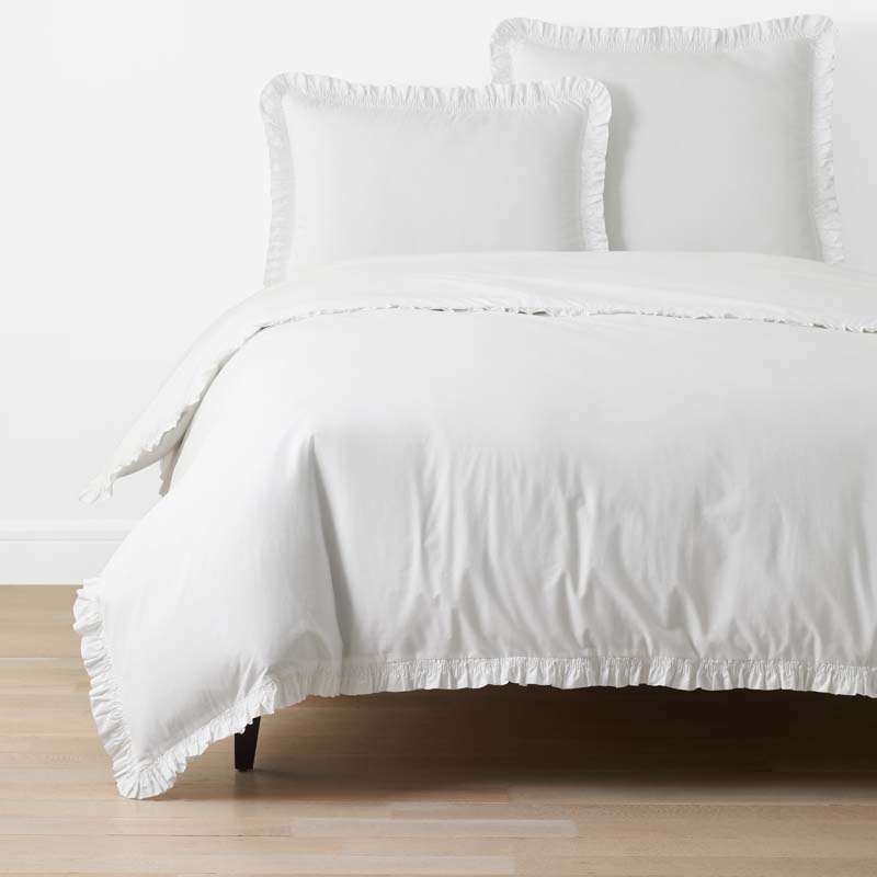 Solid Ruffle Garment Washed Cotton Percale Duvet Cover - White, Full/Queen