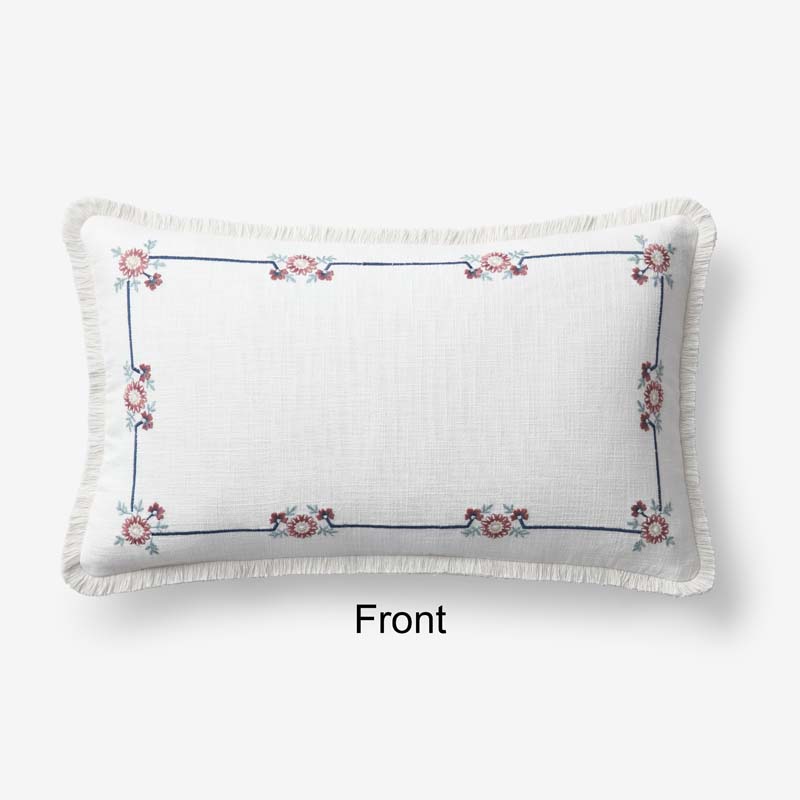 Floral Border Reversible Decorative Lumbar Pillow Cover(Ivory Multi)|63262