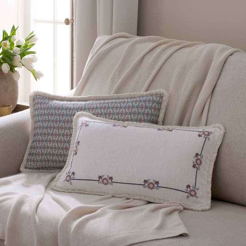 Floral Border Reversible Decorative Lumbar Pillow Cover(Ivory Multi)|63262