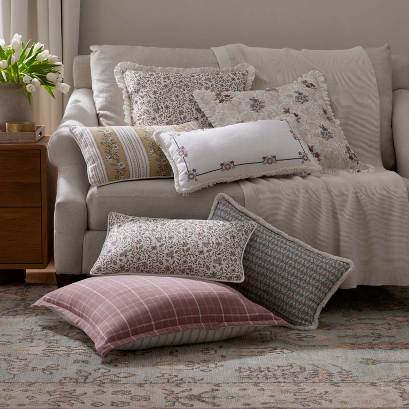 Floral Border Reversible Decorative Lumbar Pillow Cover(Ivory Multi)|63262