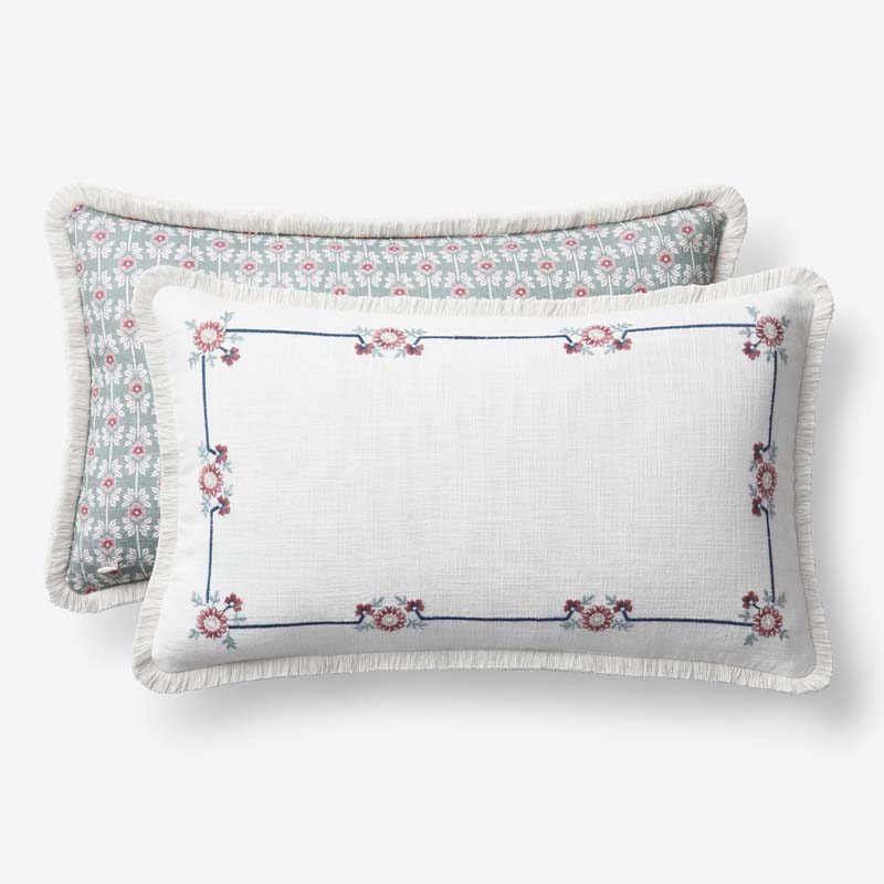Floral Border Reversible Decorative Lumbar Pillow Cover(Ivory Multi)|63262