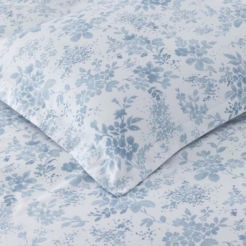 Whisper Fleur Premium Smooth Wrinkle-Free Sateen Flat Bed Sheet(Blue Mist)|62554