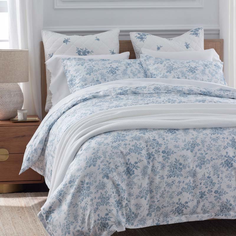 Whisper Fleur Premium Smooth Wrinkle-Free Sateen Flat Bed Sheet(Blue Mist)|62554