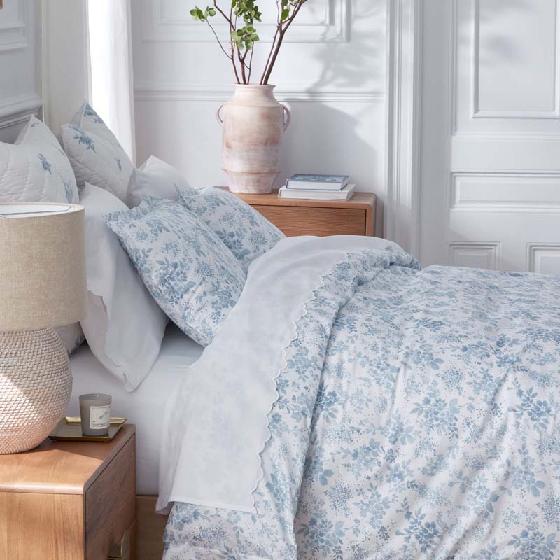 Whisper Fleur Premium Smooth Wrinkle-Free Sateen Flat Bed Sheet(Blue Mist)|62554