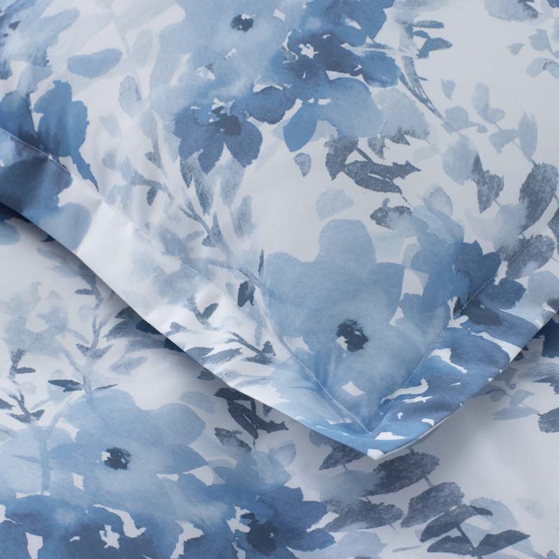 Floral Grove Smooth Wrinkle-Free Sateen Fitted Bed Sheet(Dusty Blue)|60105