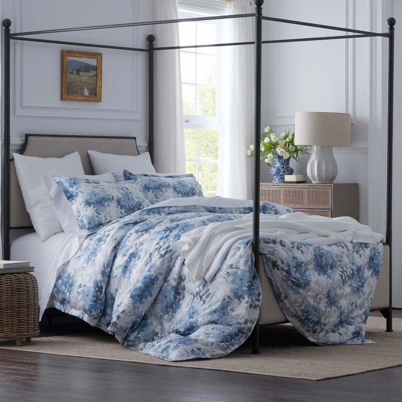 Floral Grove Smooth Wrinkle-Free Sateen Fitted Bed Sheet(Dusty Blue)|60105