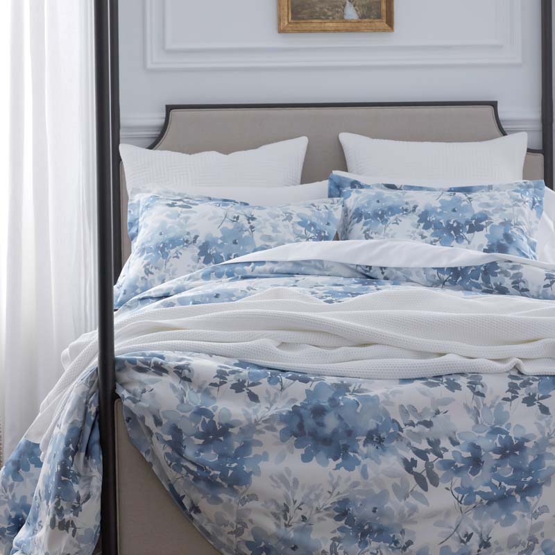 Floral Grove Smooth Wrinkle-Free Sateen Fitted Bed Sheet(Dusty Blue)|60105