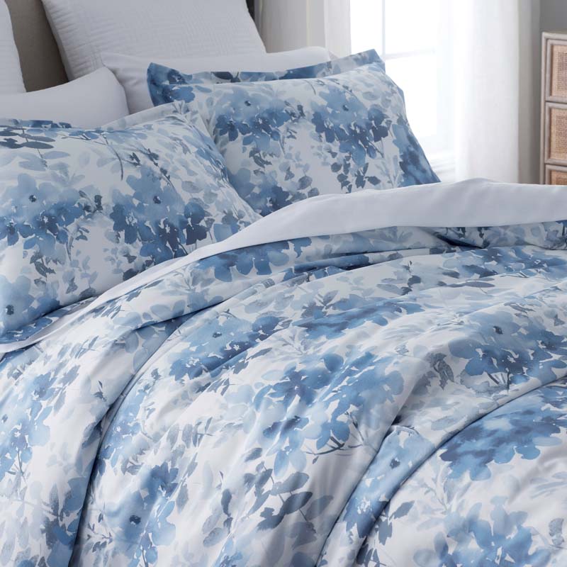 Floral Grove Smooth Wrinkle-Free Sateen Fitted Bed Sheet(Dusty Blue)|60105
