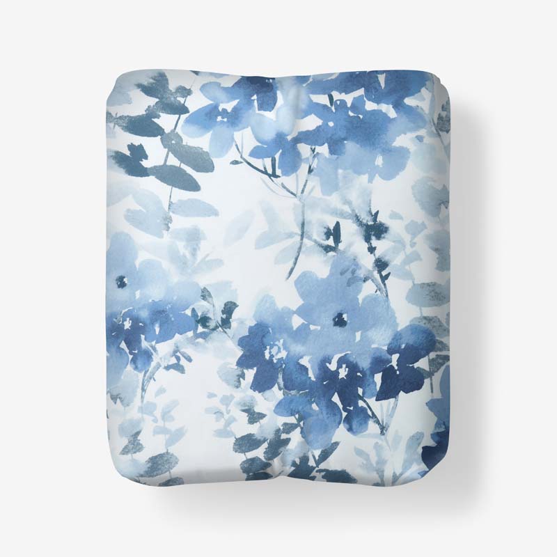 Floral Grove Smooth Wrinkle-Free Sateen Fitted Bed Sheet(Dusty Blue)|60105