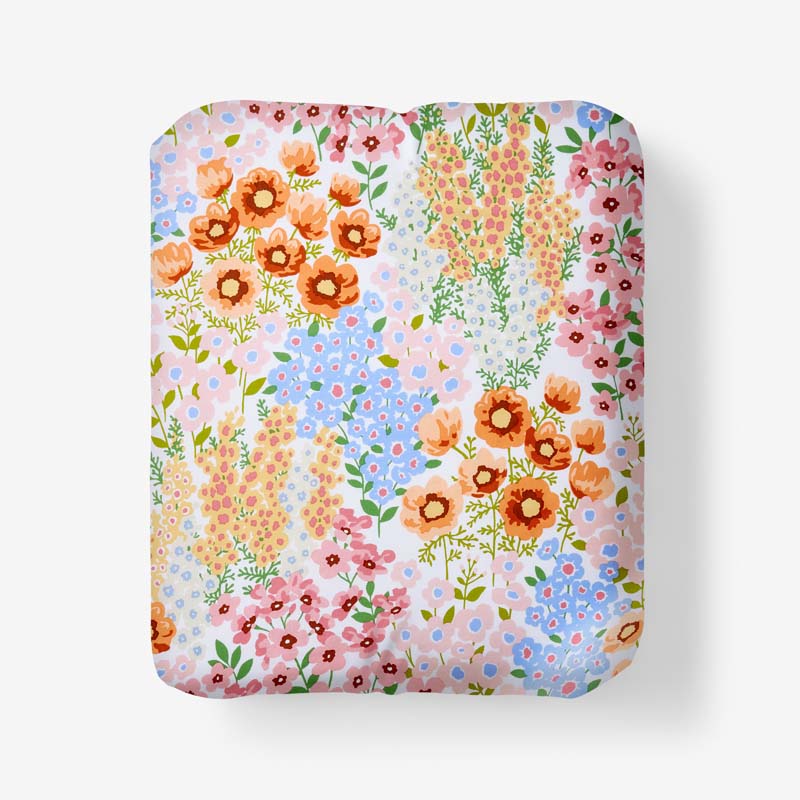The Company Store Garden Jubilee Classic Cool Cotton Percale Fitted Bed Sheet In Orange/coral/pink