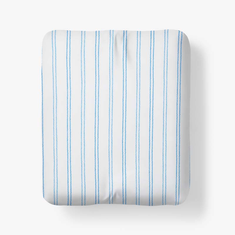The Company Store Blossoms And Stripes Classic Cool Cotton Percale Fitted Bed Sheet In Blue/white