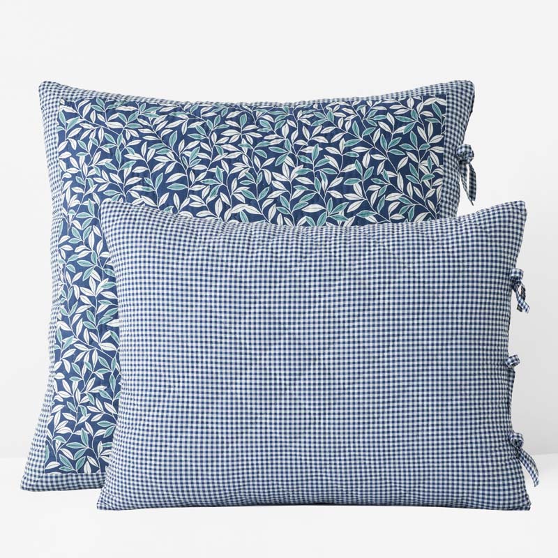 The Company Store Julienne Leaf Reversible Quilted Sham In Blue