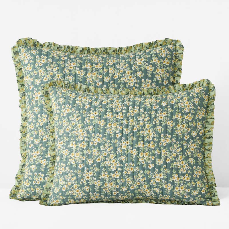 The Company Store Suhana Reversible Ruffle Quilted Sham In Green