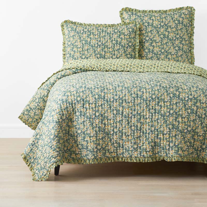 The Company Store Suhana Reversible Ruffle Quilt In Green