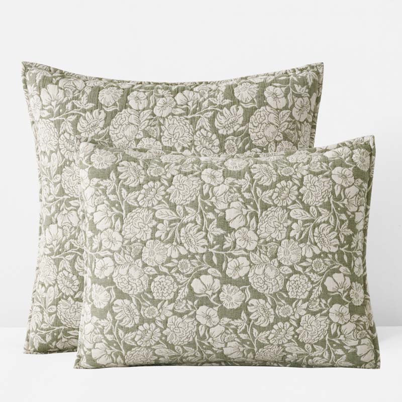 The Company Store Kyla Floral Quilted Sham In Green