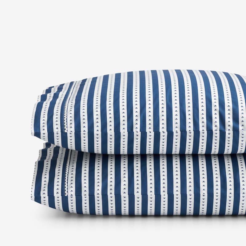 The Company Store Mini-prints Garment Washed Cotton Percale Pillowcase Set In Blue