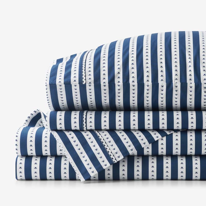 The Company Store Mini-prints Garment Washed Cotton Percale Bed Sheet Set In Blue