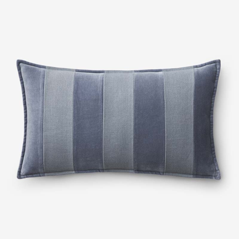 The Company Store Velvet Linen Stripe Decorative Lumbar Pillow Cover In Blue