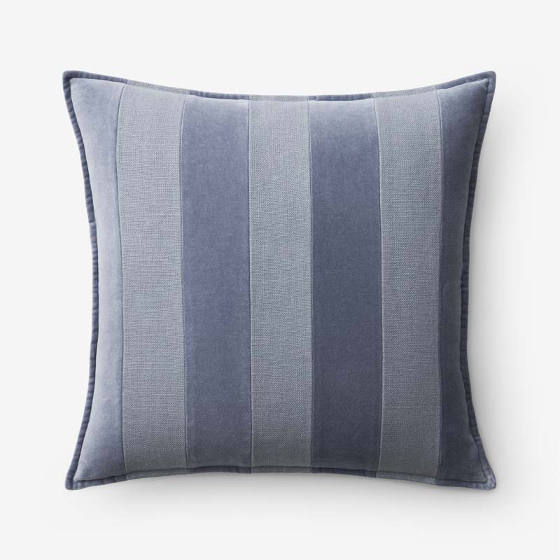 The Company Store Velvet Linen Stripe Decorative Square Pillow Cover In Blue