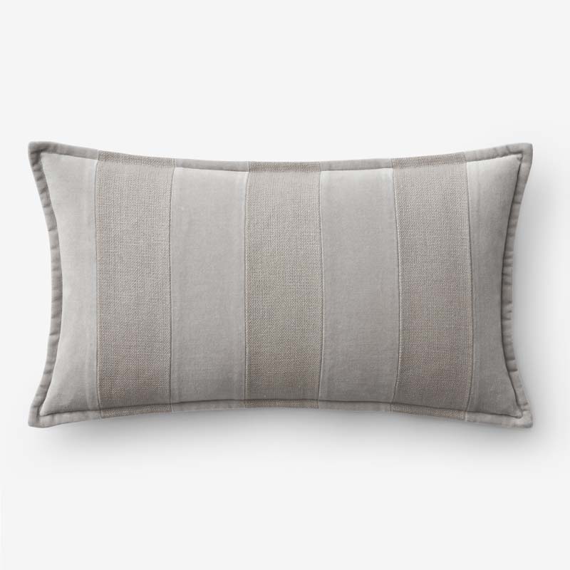 The Company Store Velvet Linen Stripe Decorative Lumbar Pillow Cover In Gray