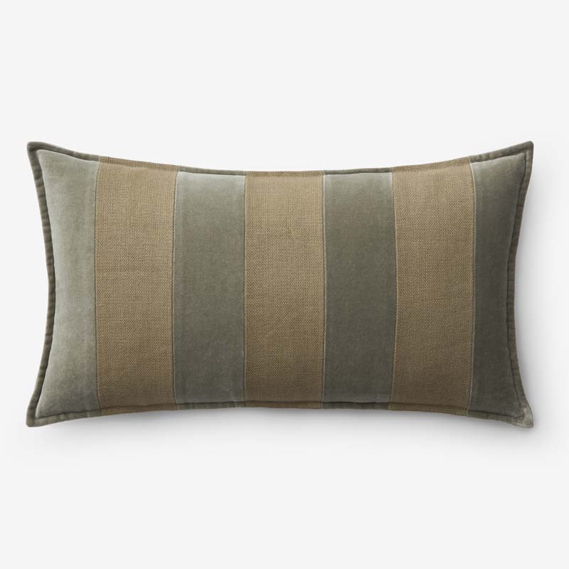 The Company Store Velvet Linen Stripe Decorative Lumbar Pillow Cover In Green