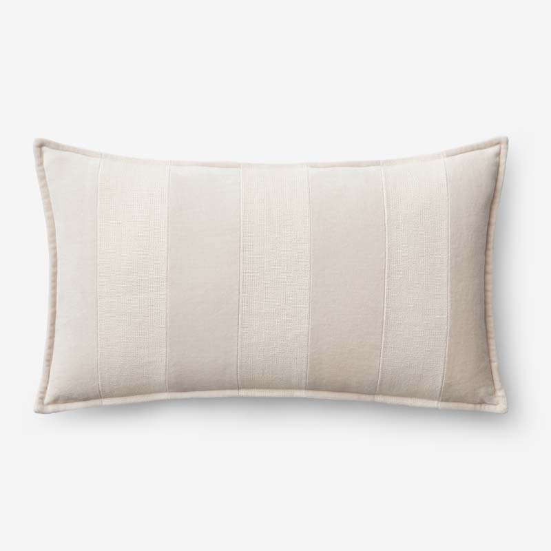 The Company Store Velvet Linen Stripe Decorative Lumbar Pillow Cover In Neutral