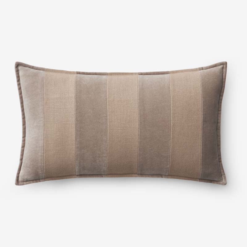 The Company Store Velvet Linen Stripe Decorative Lumbar Pillow Cover In Brown